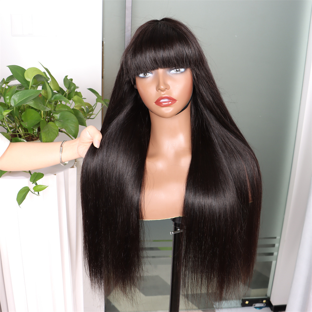 Brazilian Bone Straight Vietnam Human Hair Wigs 12a Grade Ready To Wear Glueless Pre-plucked Wig With Bangs For Black Women