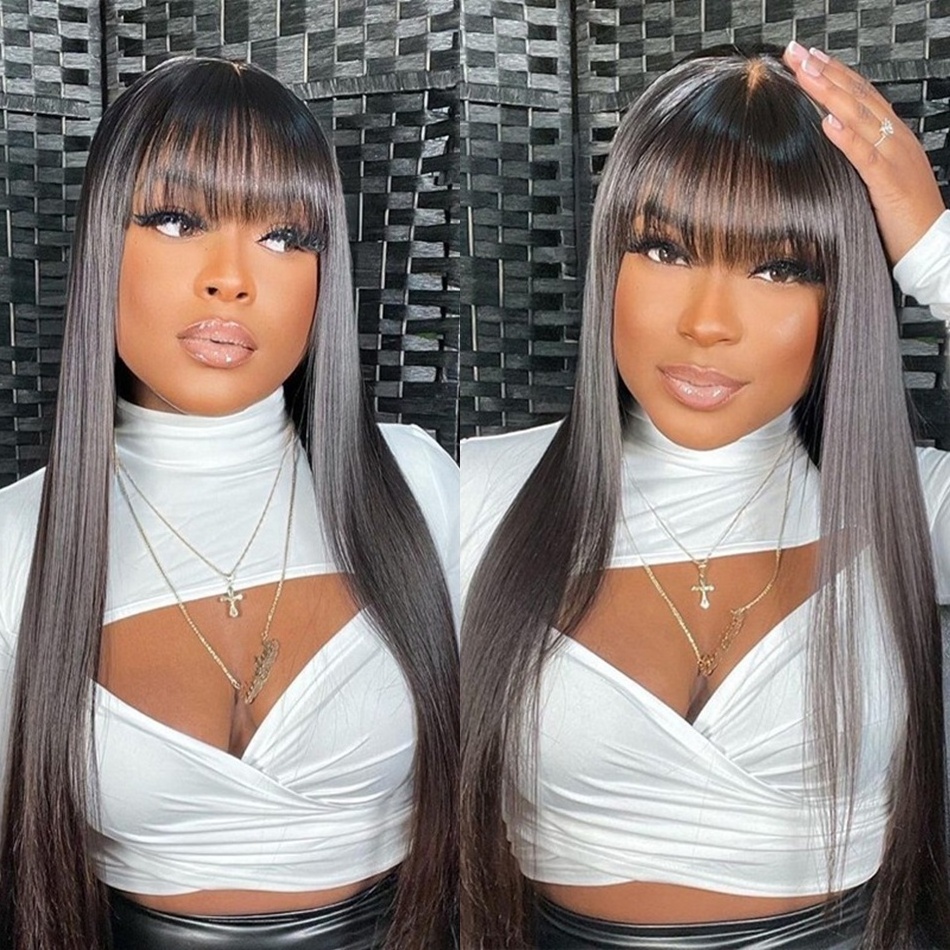 Brazilian Bone Straight Vietnam Human Hair Wigs 12a Grade Ready To Wear Glueless Pre-plucked Wig With Bangs For Black Women