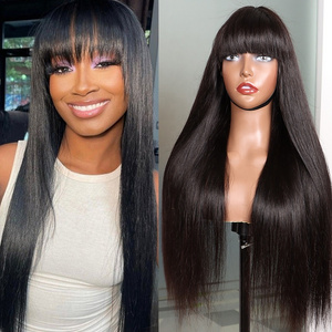 Brazilian Bone Straight Vietnam Human Hair Wigs 12a Grade Ready To Wear Glueless Pre-plucked Wig With Bangs For Black Women