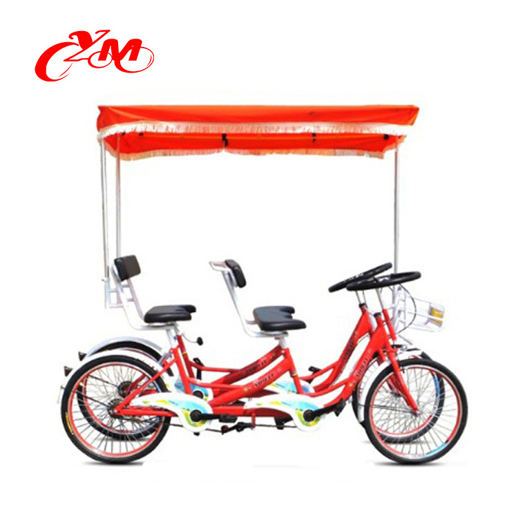 4 seaters row bike for 4 person riding on/yellow color tandem bike for rental/hand brake control bicycle