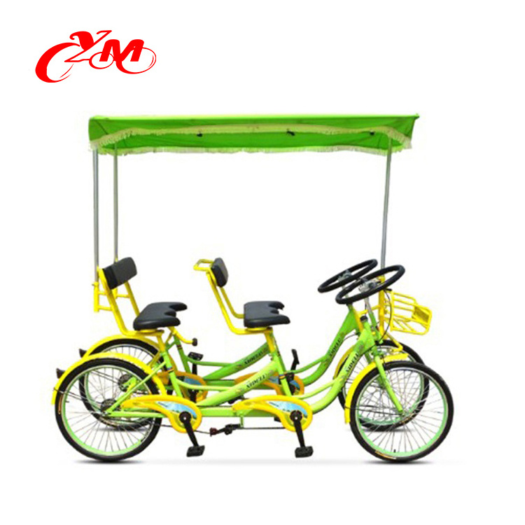 4 seaters row bike for 4 person riding on/yellow color tandem bike for rental/hand brake control bicycle