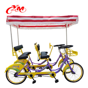 4 seaters row bike for 4 person riding on/yellow color tandem bike for rental/hand brake control bicycle