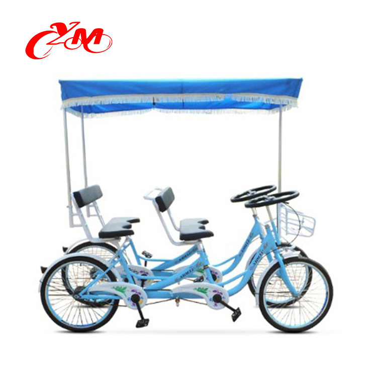 4 seaters row bike for 4 person riding on/yellow color tandem bike for rental/hand brake control bicycle