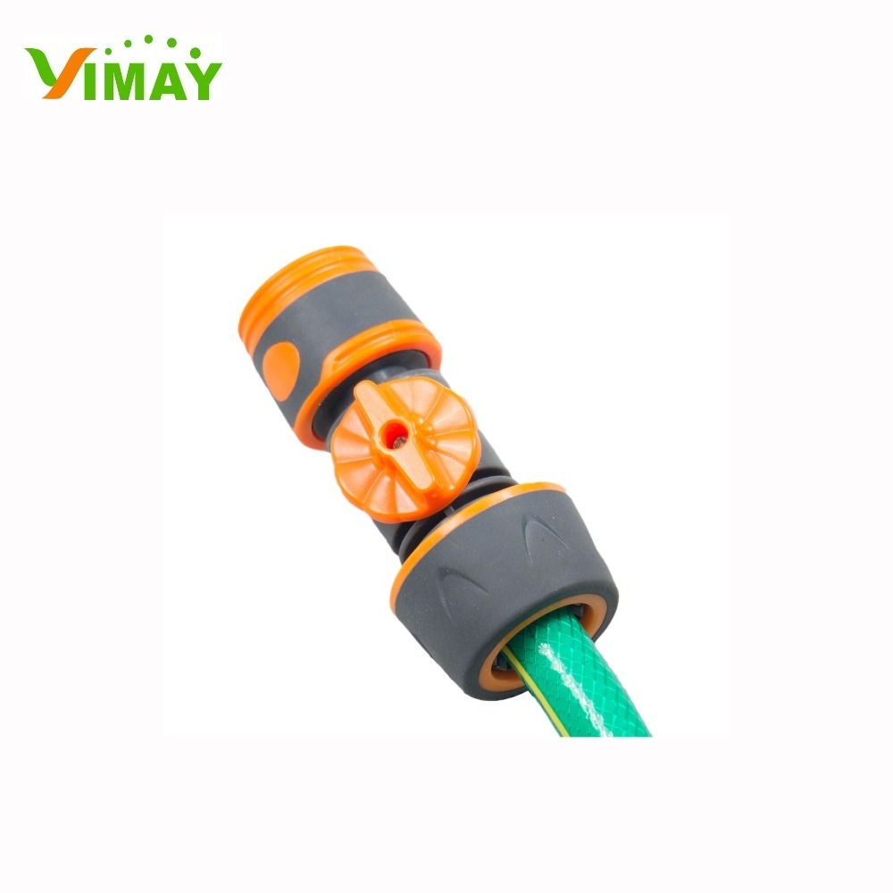 Garden accessories 3/4 inch soft coated water hose quick connector with shut off valve plastic hose fitting