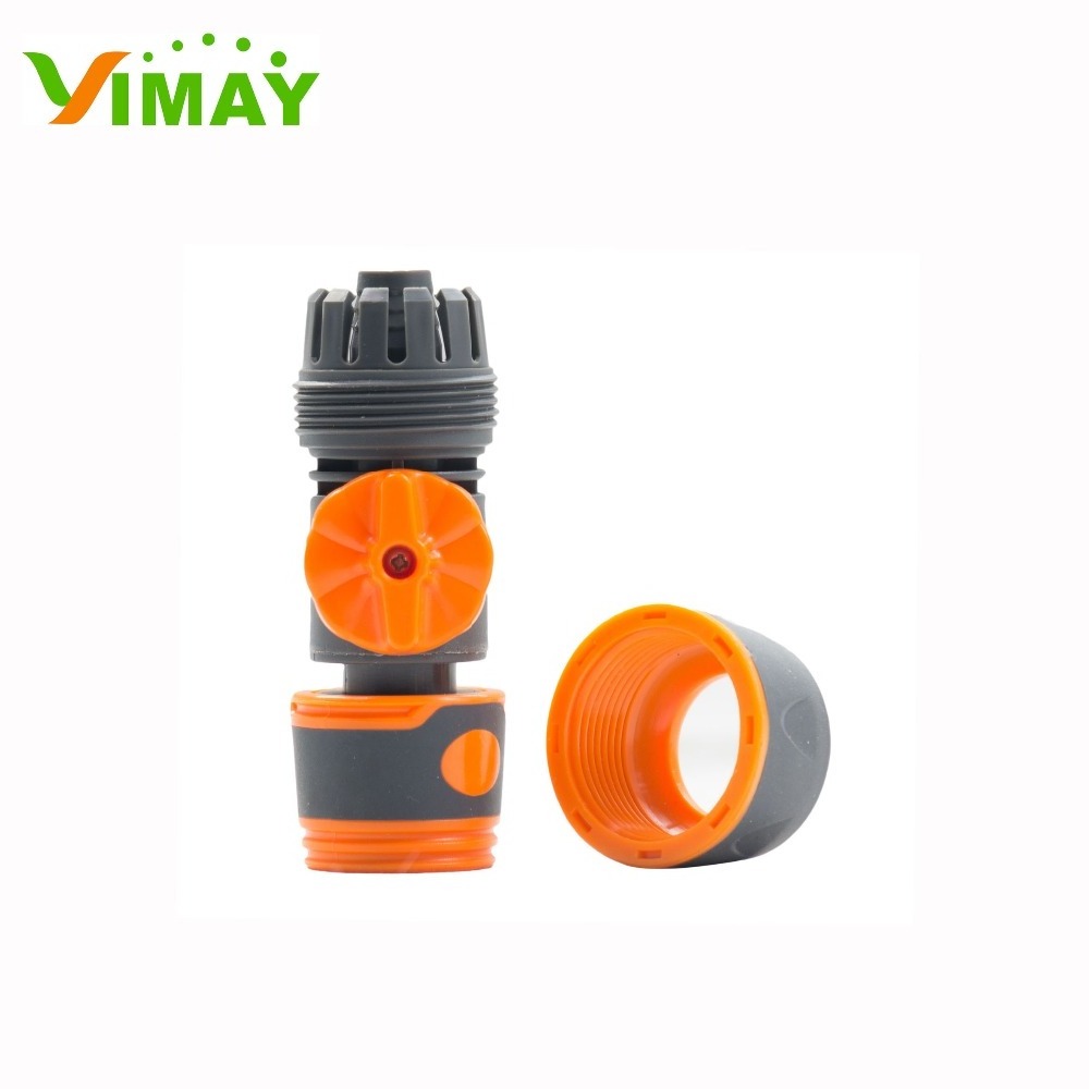 Garden accessories 3/4 inch soft coated water hose quick connector with shut off valve plastic hose fitting