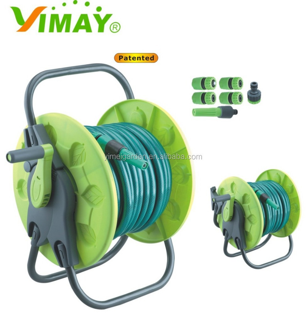 Garden hose reel with 15m hose set