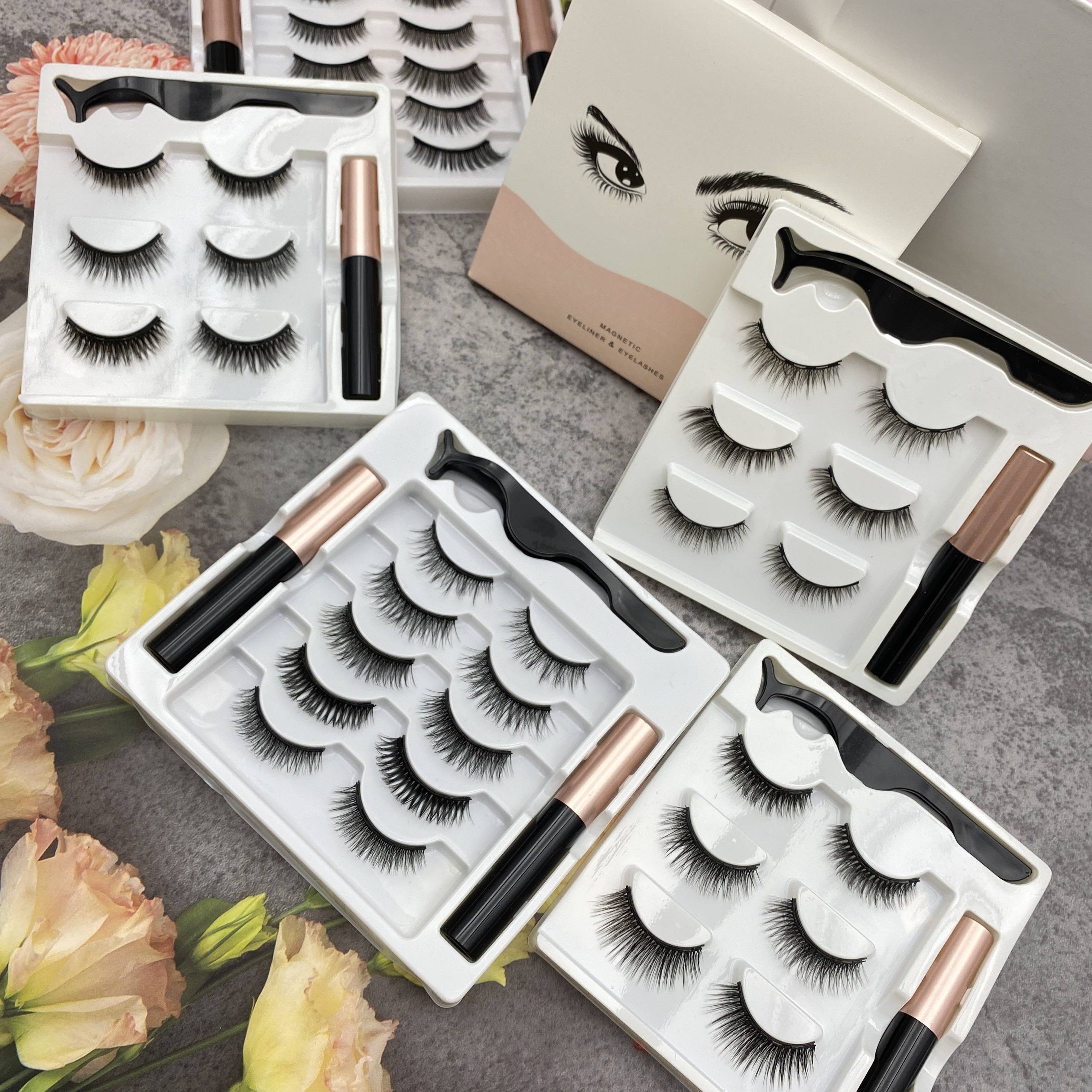 3D silk Magnetic Eye Lashes Private Label False Eyelashes Magnetic False Magnet False Lashes Set Eyeliner Magnetic Eyelashes