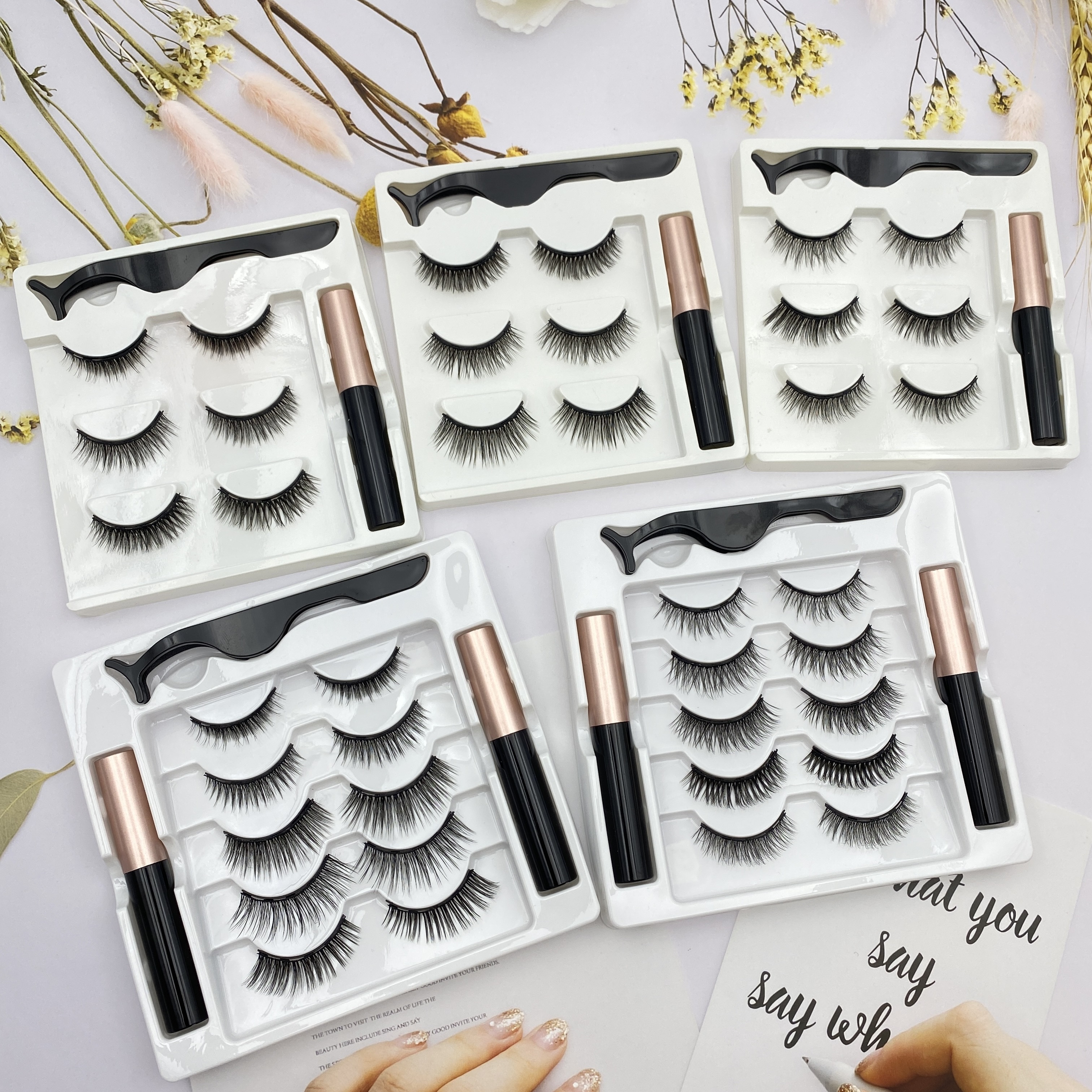 3D silk Magnetic Eye Lashes Private Label False Eyelashes Magnetic False Magnet False Lashes Set Eyeliner Magnetic Eyelashes