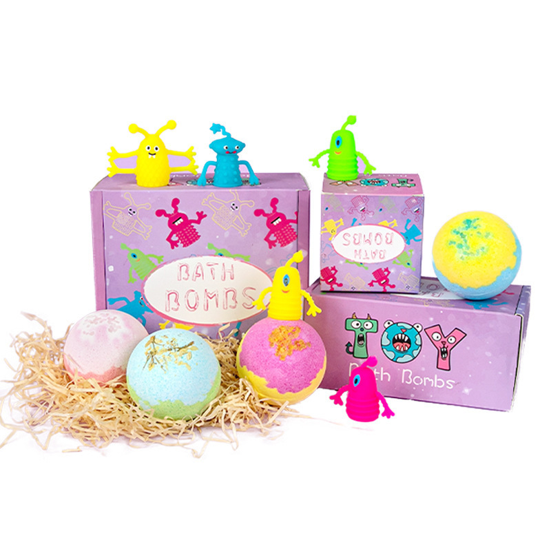 Bath Fizzies bath bomb gift set Ball Strawberry jasmine Mint fragrance natural organic kit kids ring toys inside Bath Bomb Set