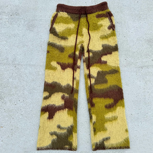 Custom High Quality Unisex Mohair Camo Sweat Pants Print Oversized Drawstring Streetwear Fuzzy Knit Mohair Track Pants Men