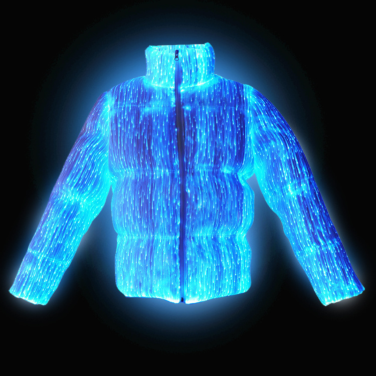 New Fashion Fiber Optic Light Down Jacket Can Be Machine Washable Mens Hip Hop LED Wave Jacket Hooded Light Up Jacket Men