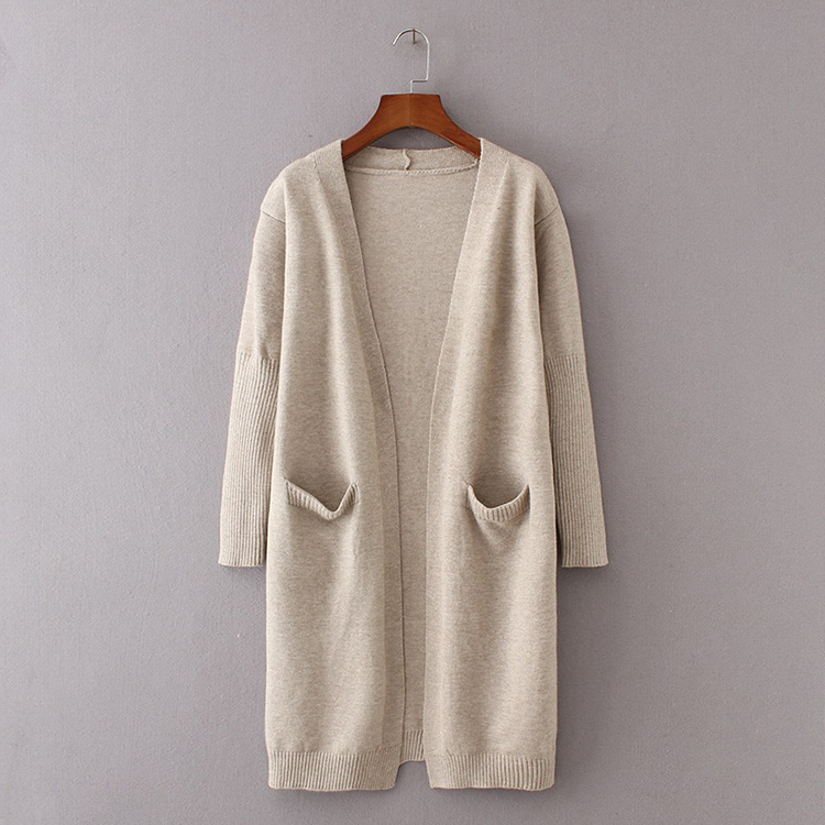 Hot Sale High Quality Fashion Women Pocket Long Sleeve Loose Style Cardigans For Ladies Knit Long Cardigan Sweater