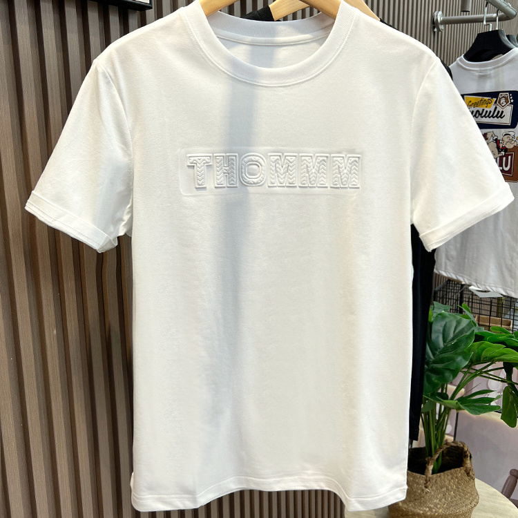 High Quality Organic Supima Cotton Woven T-shirt For Men Bulk Print Graphic Emboss Tee Oversized Custom 3d Embossed Design