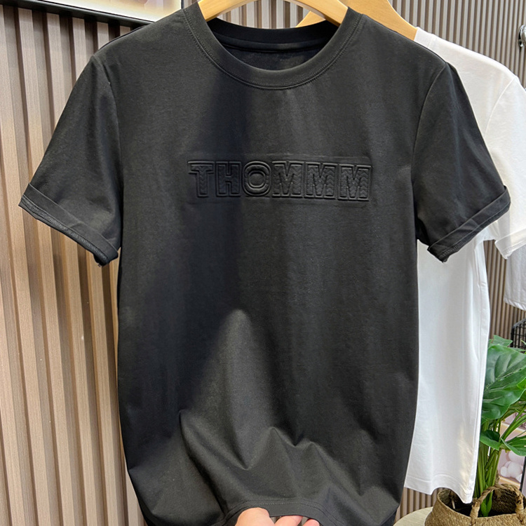 High Quality Organic Supima Cotton Woven T-shirt For Men Bulk Print Graphic Emboss Tee Oversized Custom 3d Embossed Design