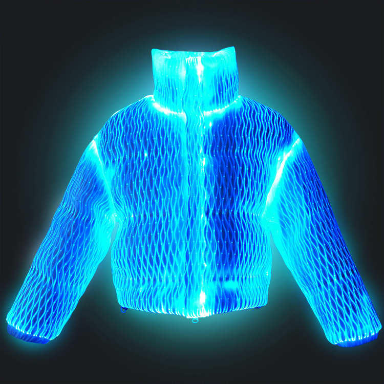 New Fashion Fiber Optic Light Down Jacket Can Be Machine Washable Mens Hip Hop LED Wave Jacket Hooded Light Up Jacket Men