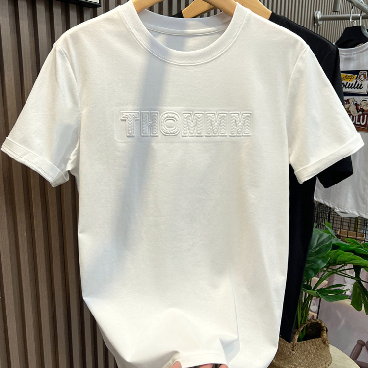 High Quality Organic Supima Cotton Woven T-shirt For Men Bulk Print Graphic Emboss Tee Oversized Custom 3d Embossed Design