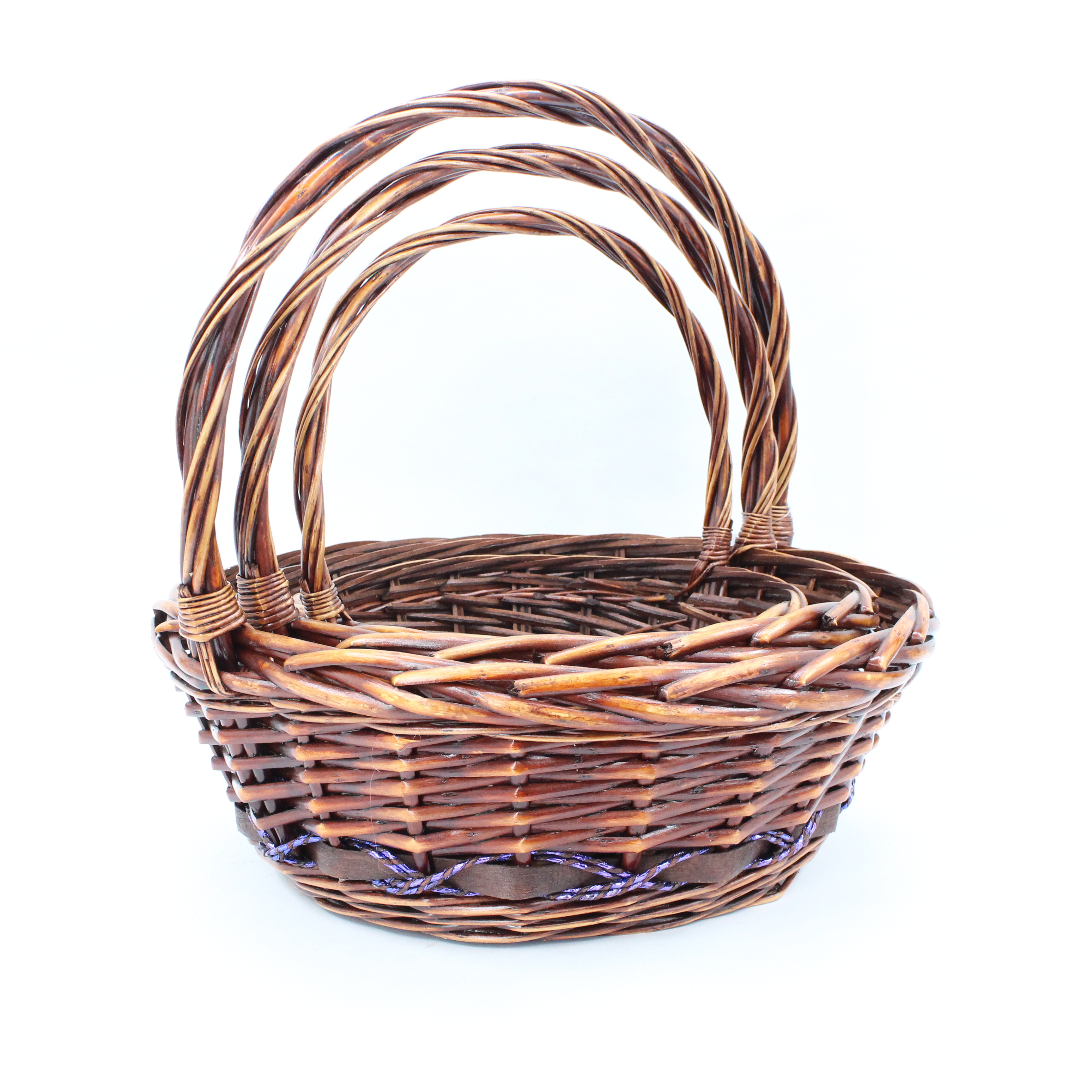 New Round Purple Paper Rope Willow Mixed Woven Flower Basket Storage Basket