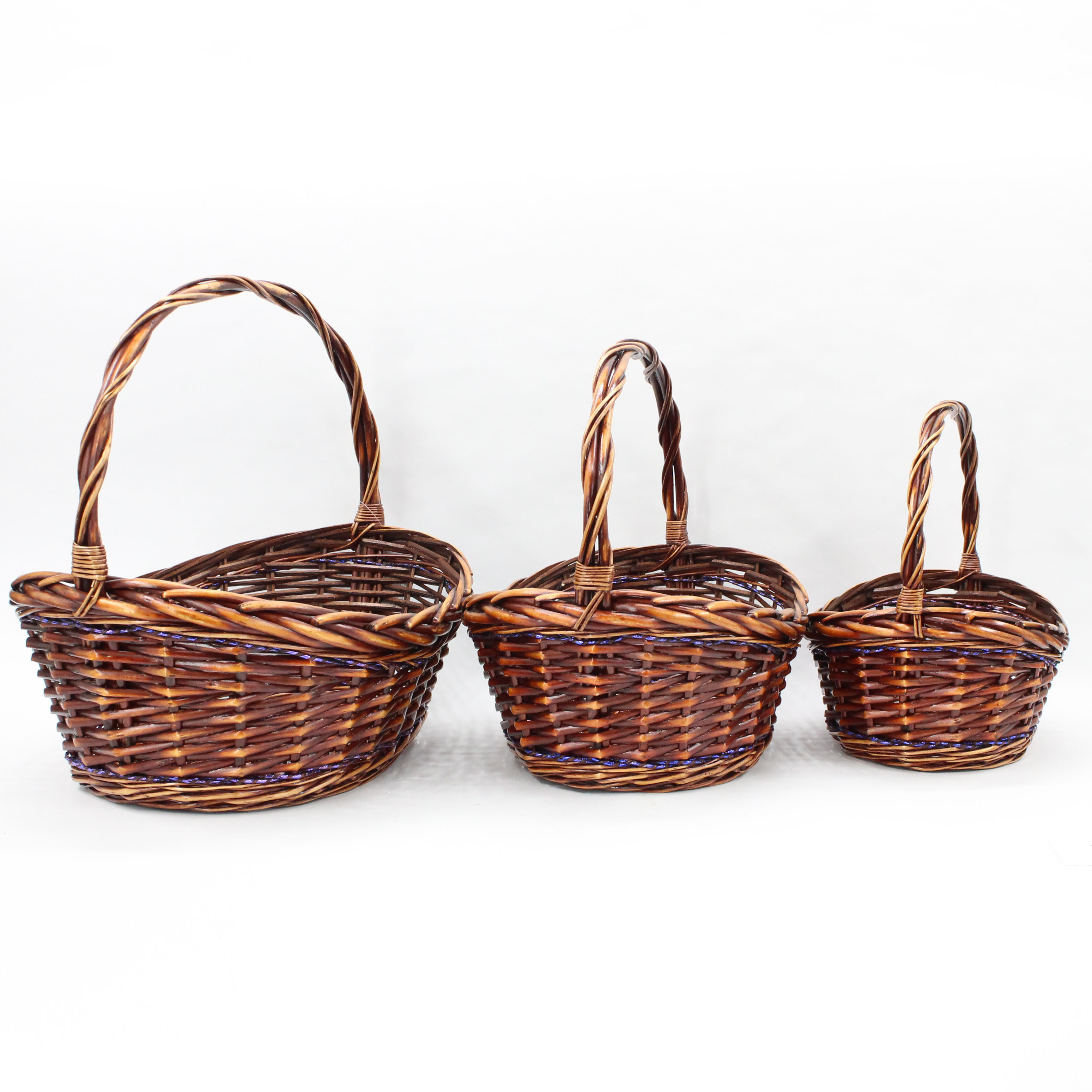 Pure handmade boat shaped purple paper rope wicker mixed woven flower basket storage basket