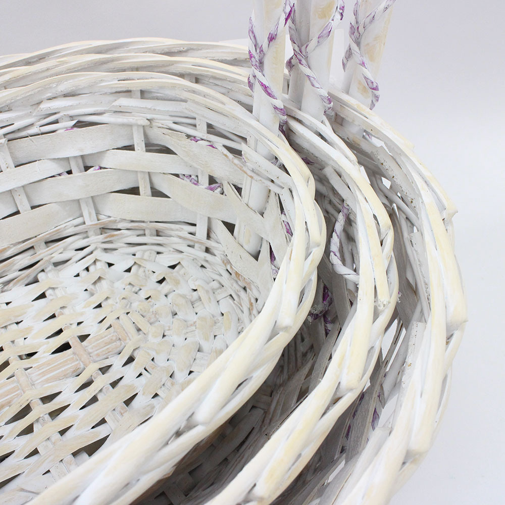 Oval shaped wicker wood mixed with purple decorative strip with high cost performance storage basket