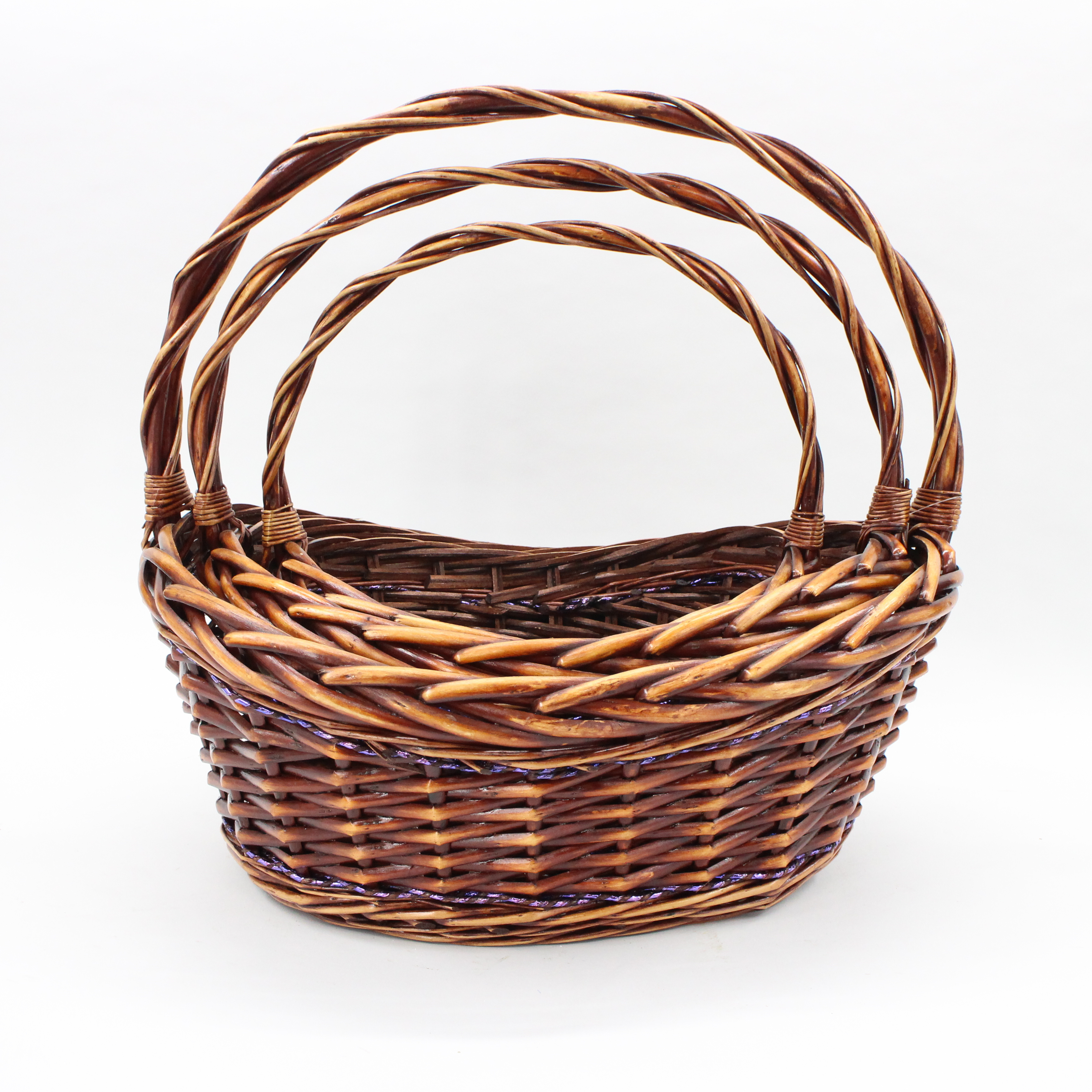 Pure handmade boat shaped purple paper rope wicker mixed woven flower basket storage basket