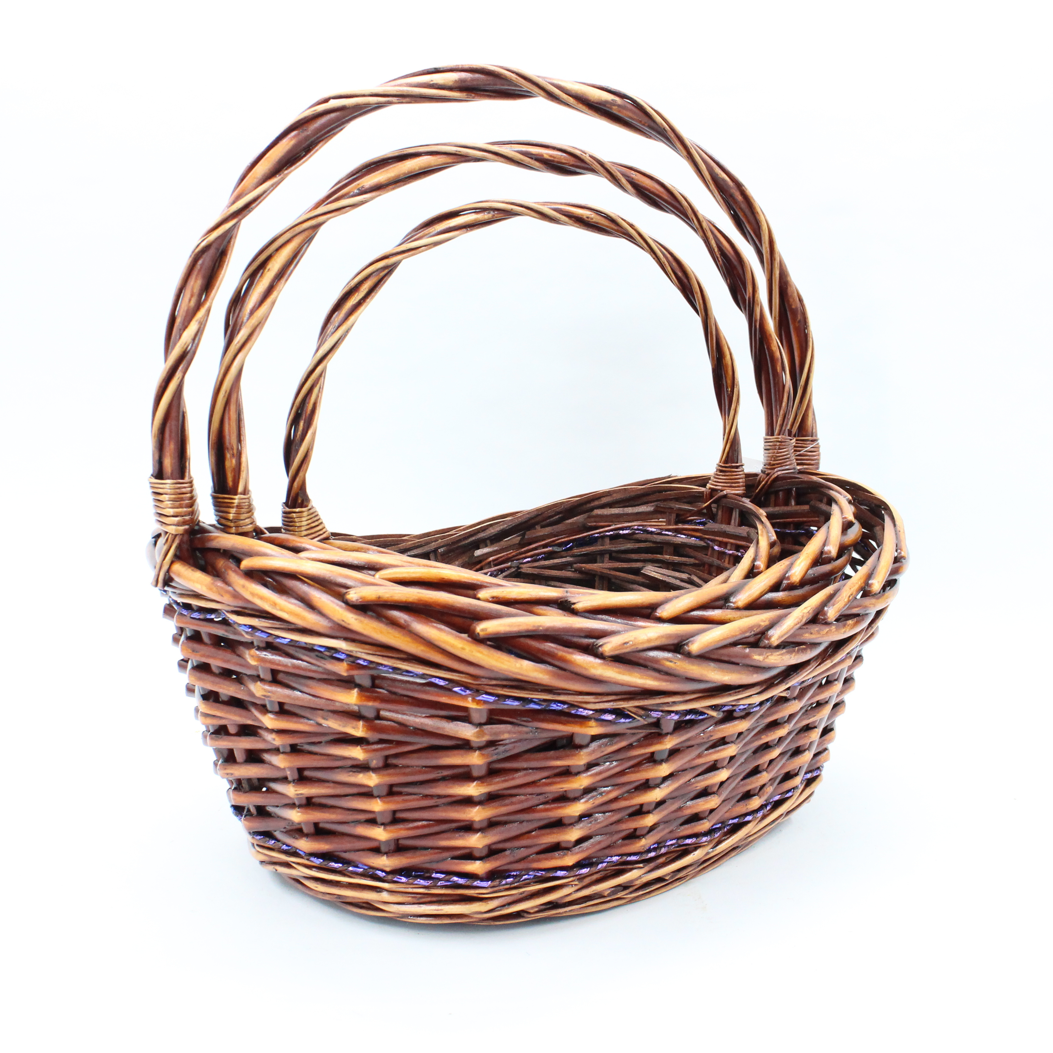 Pure handmade boat shaped purple paper rope wicker mixed woven flower basket storage basket