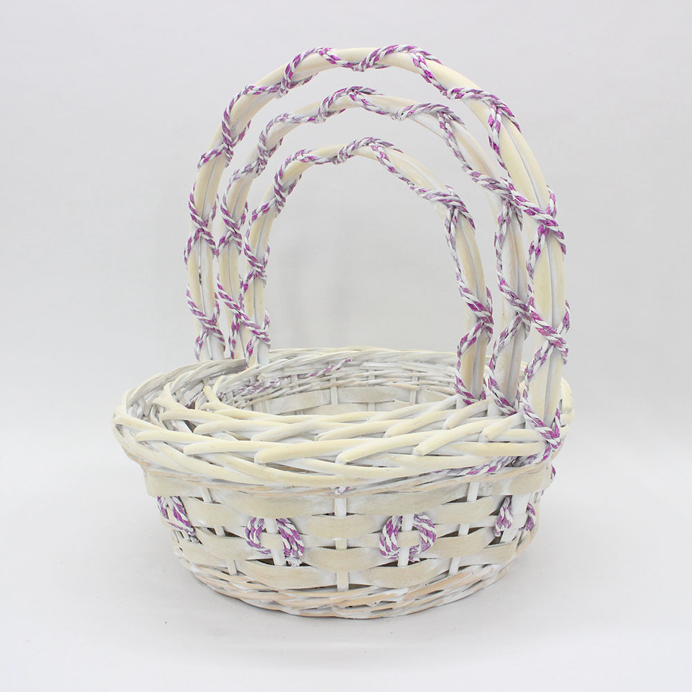 Round with purple decorative strip Classic cost-effective wicker wood mixed woven flower basket storage basket