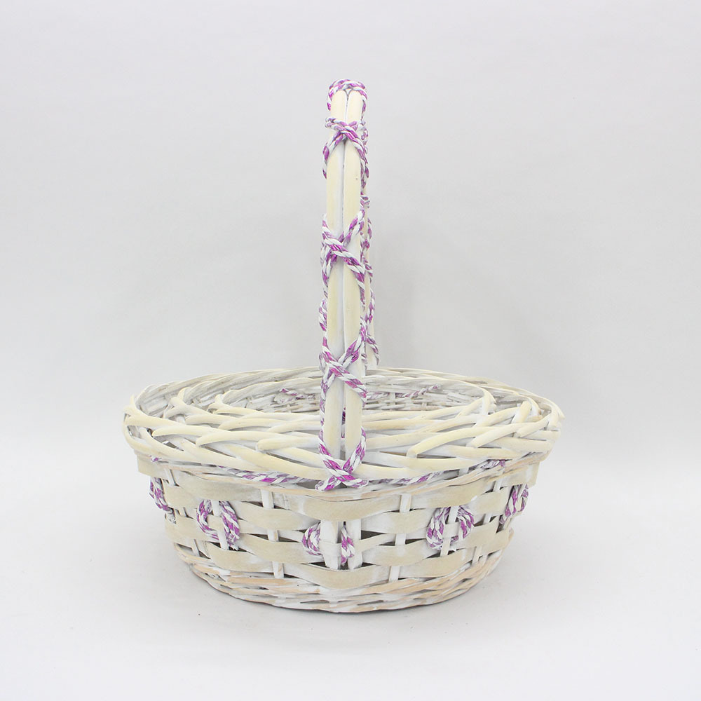 Round with purple decorative strip Classic cost-effective wicker wood mixed woven flower basket storage basket