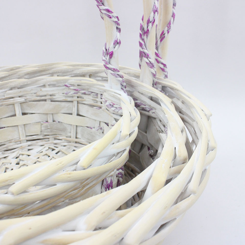 Round with purple decorative strip Classic cost-effective wicker wood mixed woven flower basket storage basket