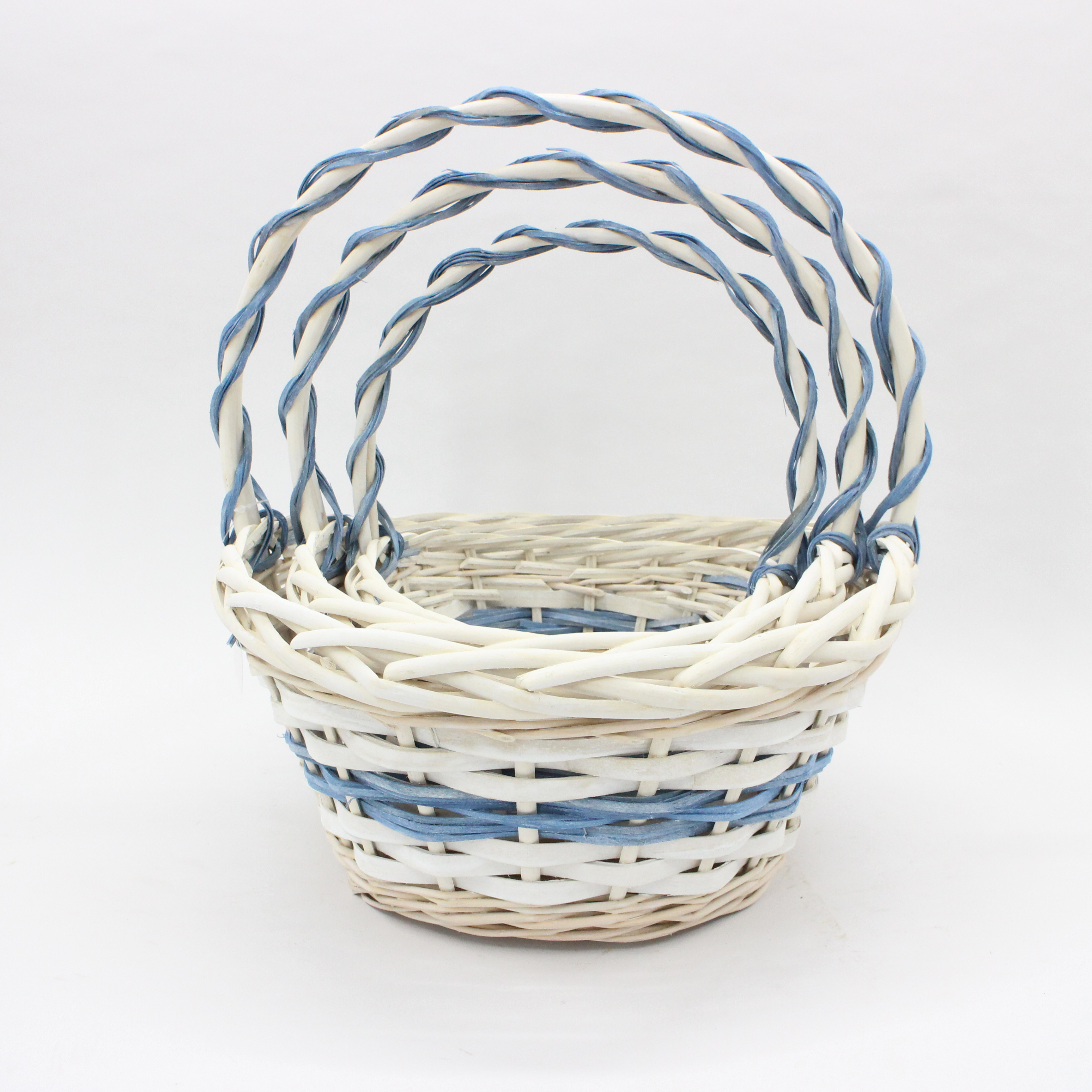 Boat shaped blue decorative strip wicker wood mixed woven flower basket storage basket