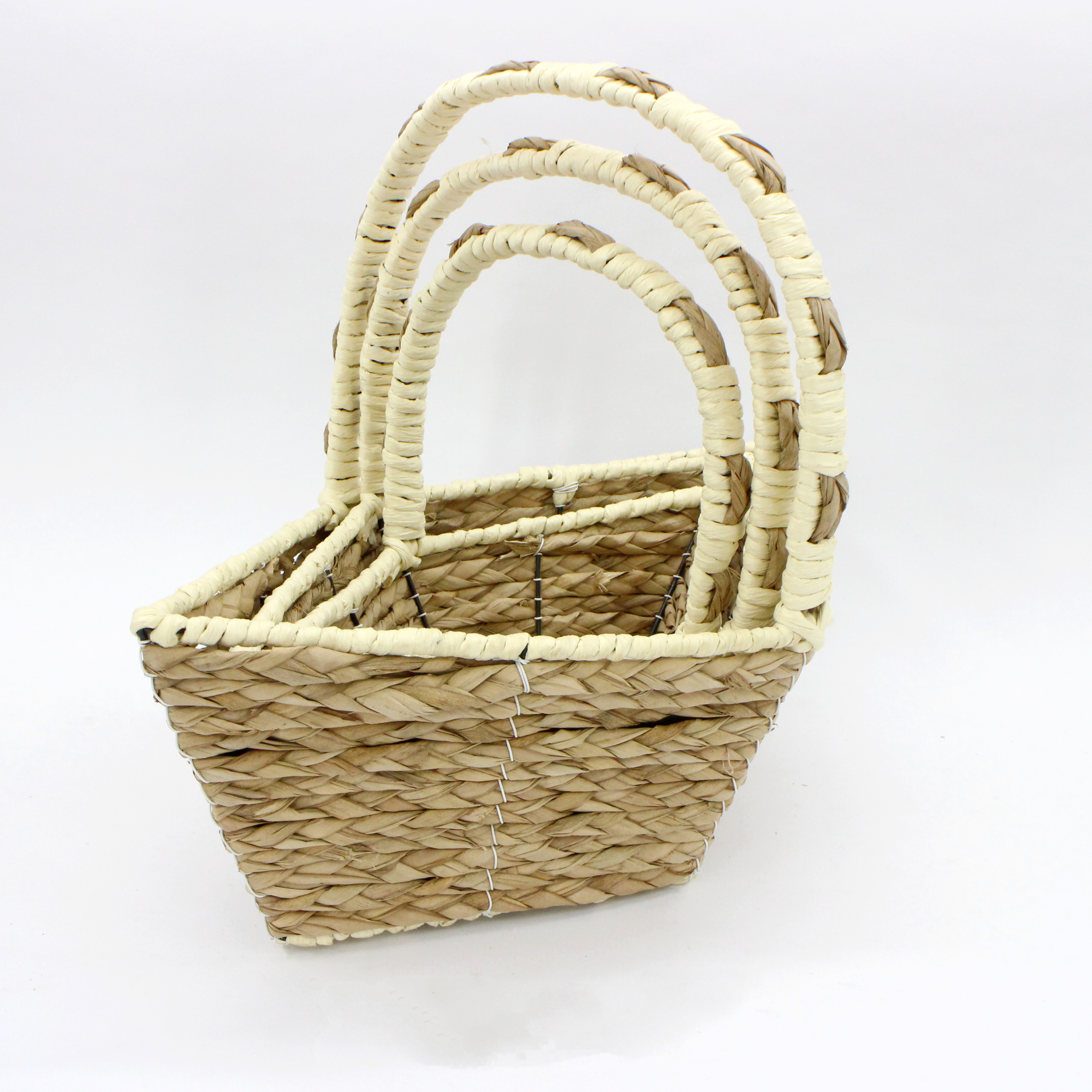 Primary color beige boat-shaped water hyacinth water grass paper rope hand-mixed flower basket storage basket