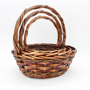 Chinese boat shaped coffee colored paper rope wicker mixed woven flower basket water fruit basket