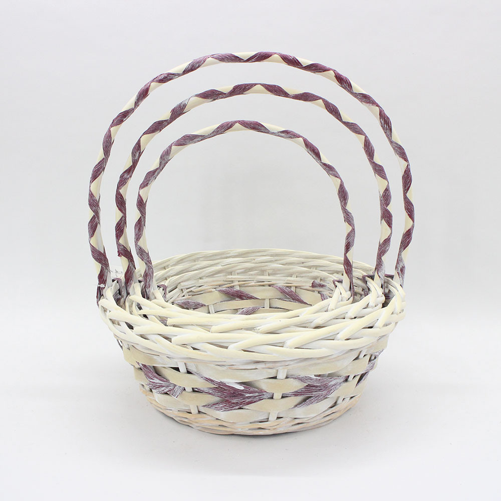 Round fresh style wood chip purple decorative strip wicker mixed hand basket