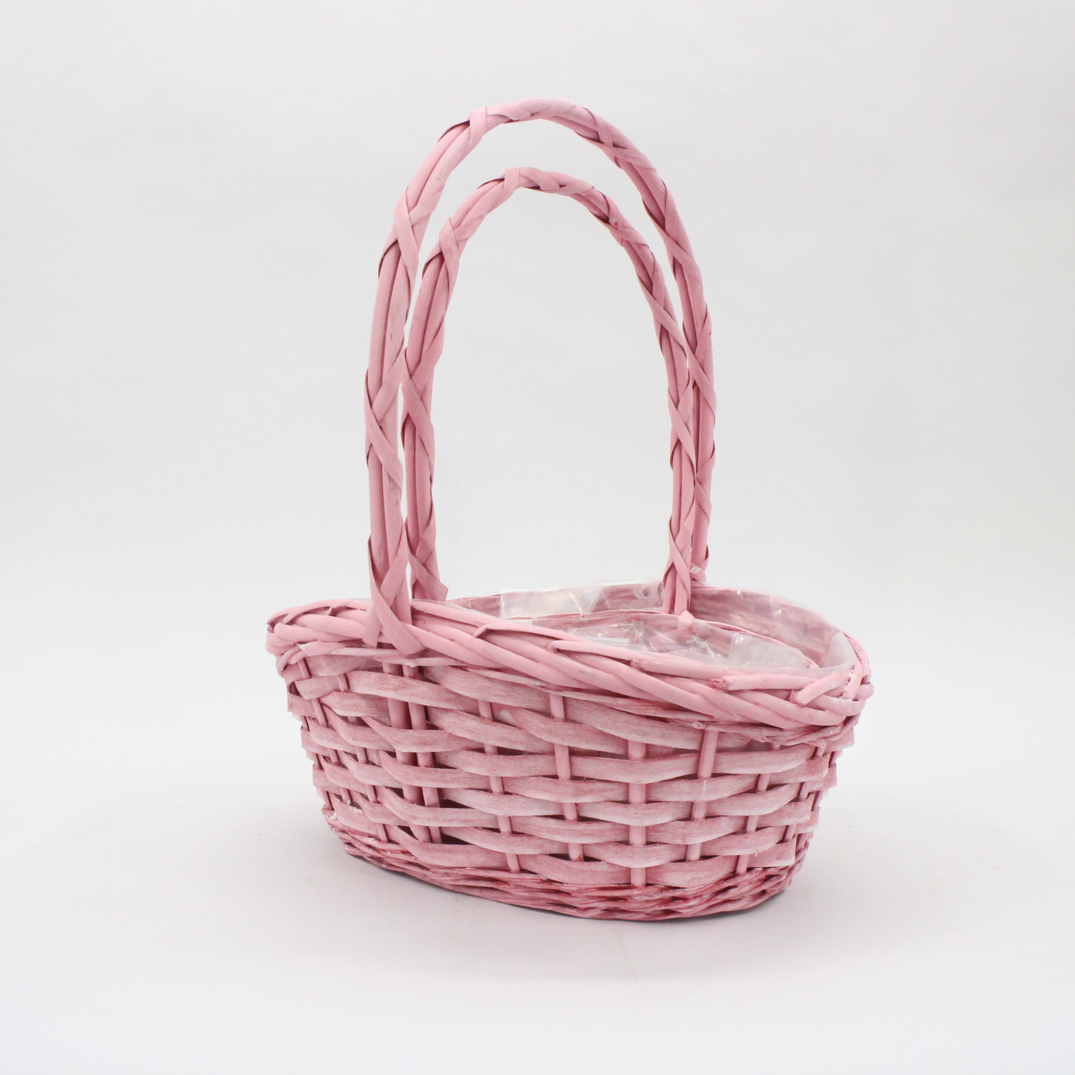 Cheap pink boat shaped high handle wicker flower basket handcrafted storage basket