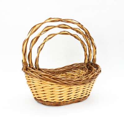 Boat shaped environmentally friendly dual color willow mixed woven handmade storage basket flower basket