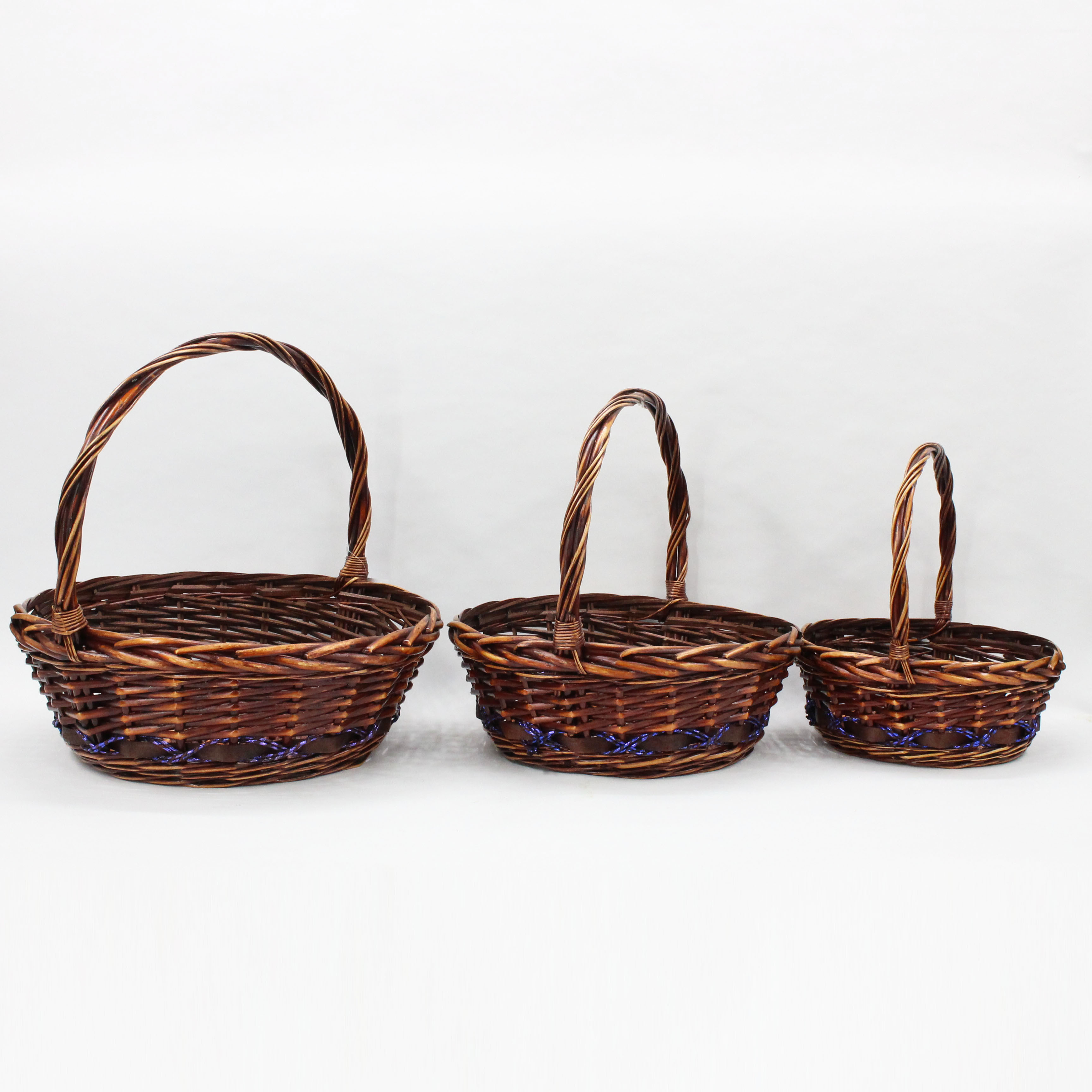 New Round Purple Paper Rope Willow Mixed Woven Flower Basket Storage Basket