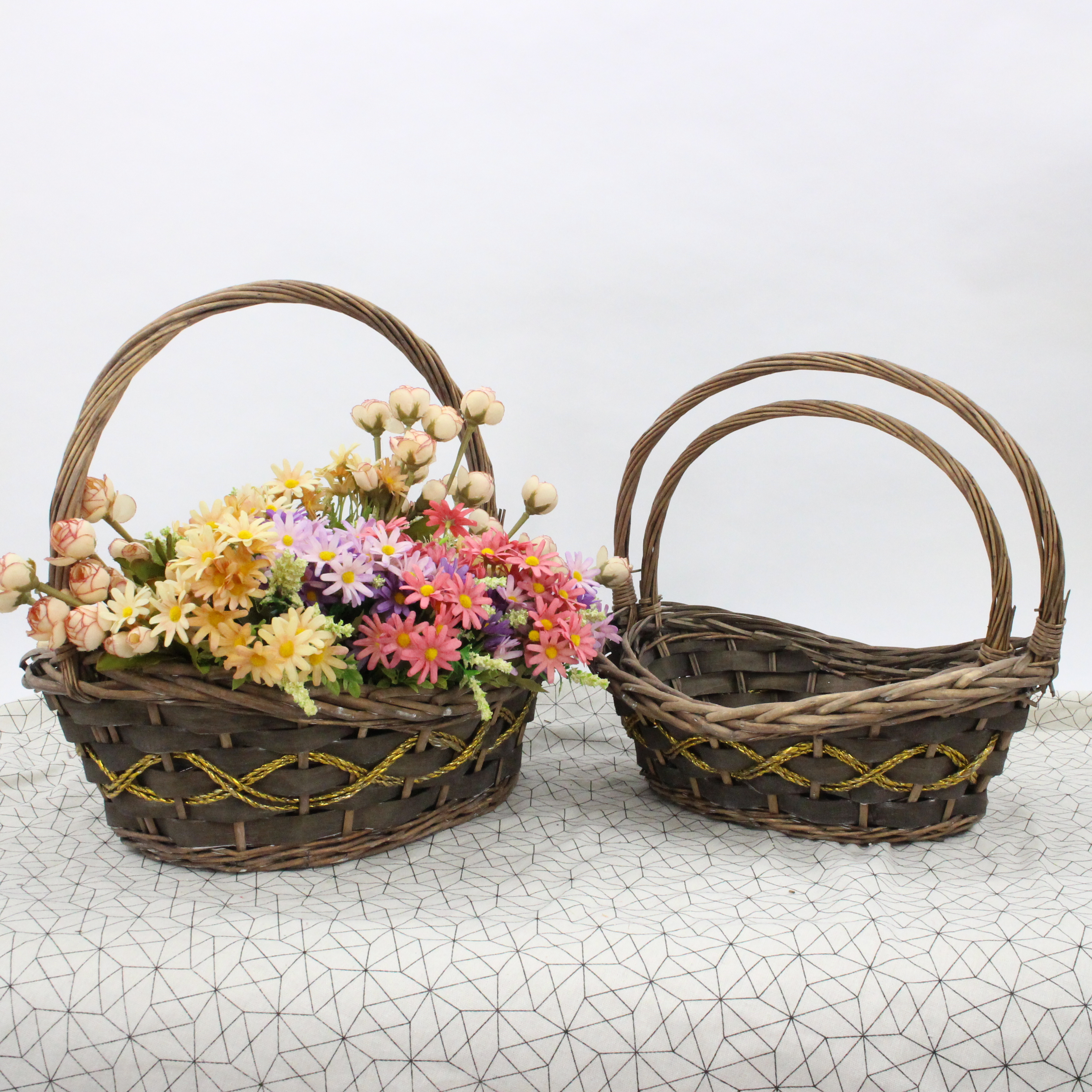 Boat shaped multi-color wicker woven flower basket 100% handmade storage basket