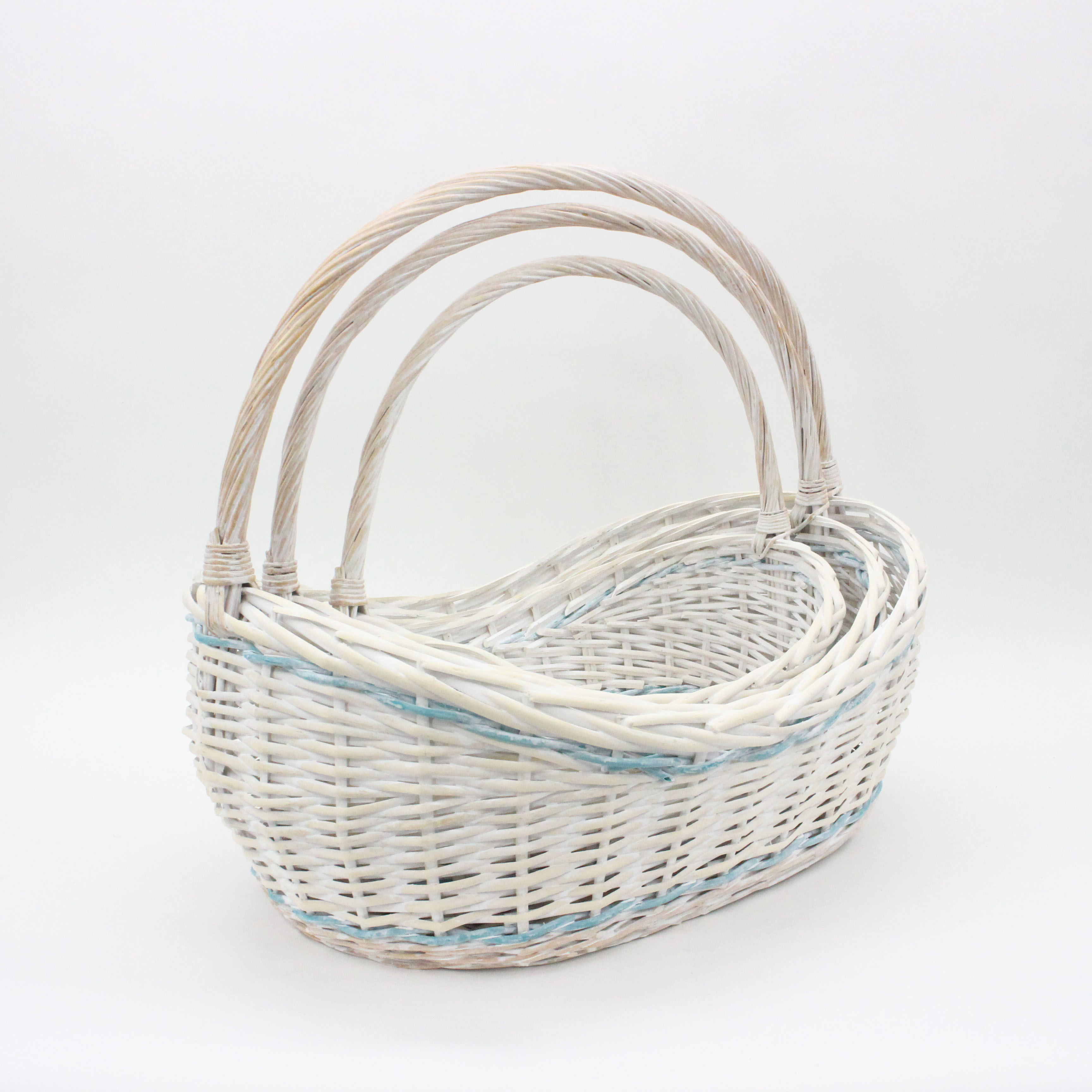 A New Handmade Storage Basket with Boat Shaped Natural Willow PE Chip Blended Flower Basket