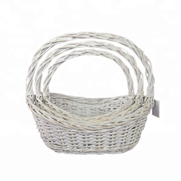 Factory customized High quality handmade flower basket white wicker flower basket