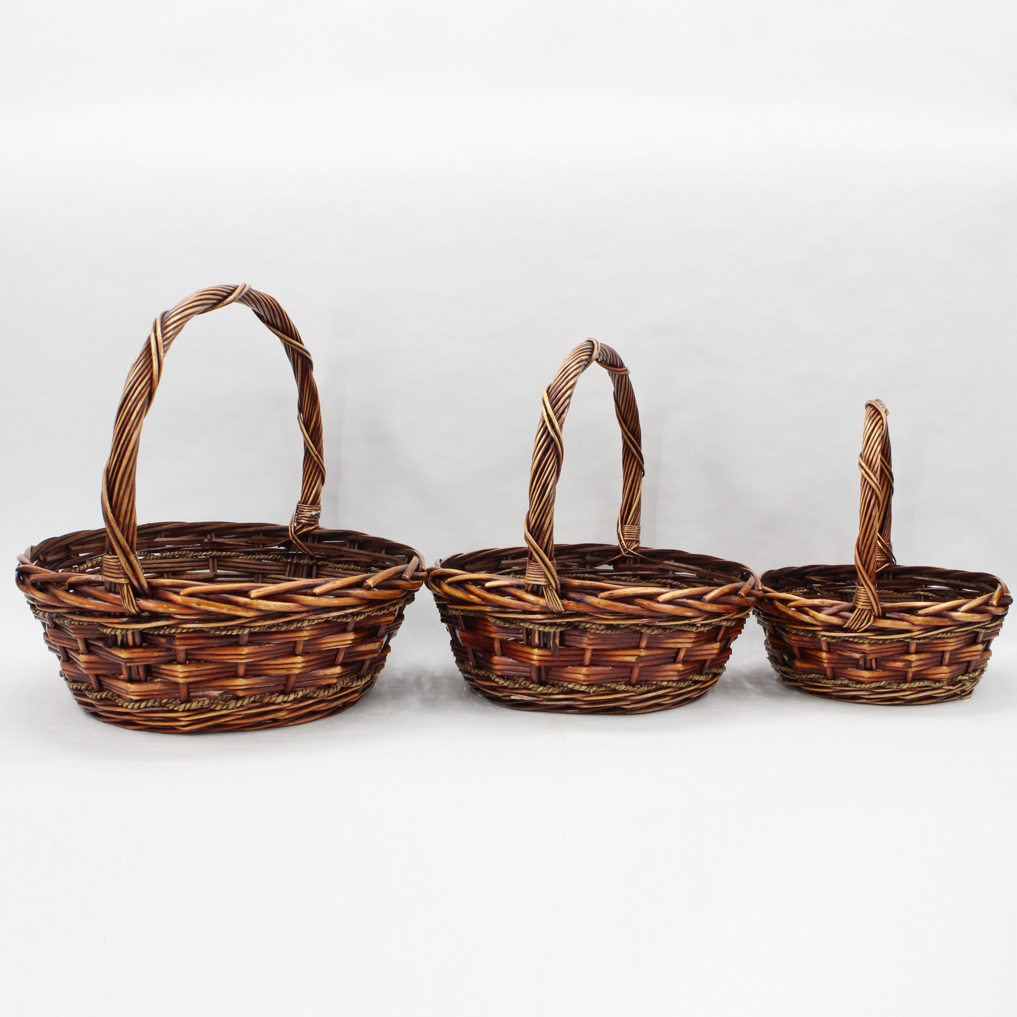 Chinese boat shaped coffee colored paper rope wicker mixed woven flower basket water fruit basket