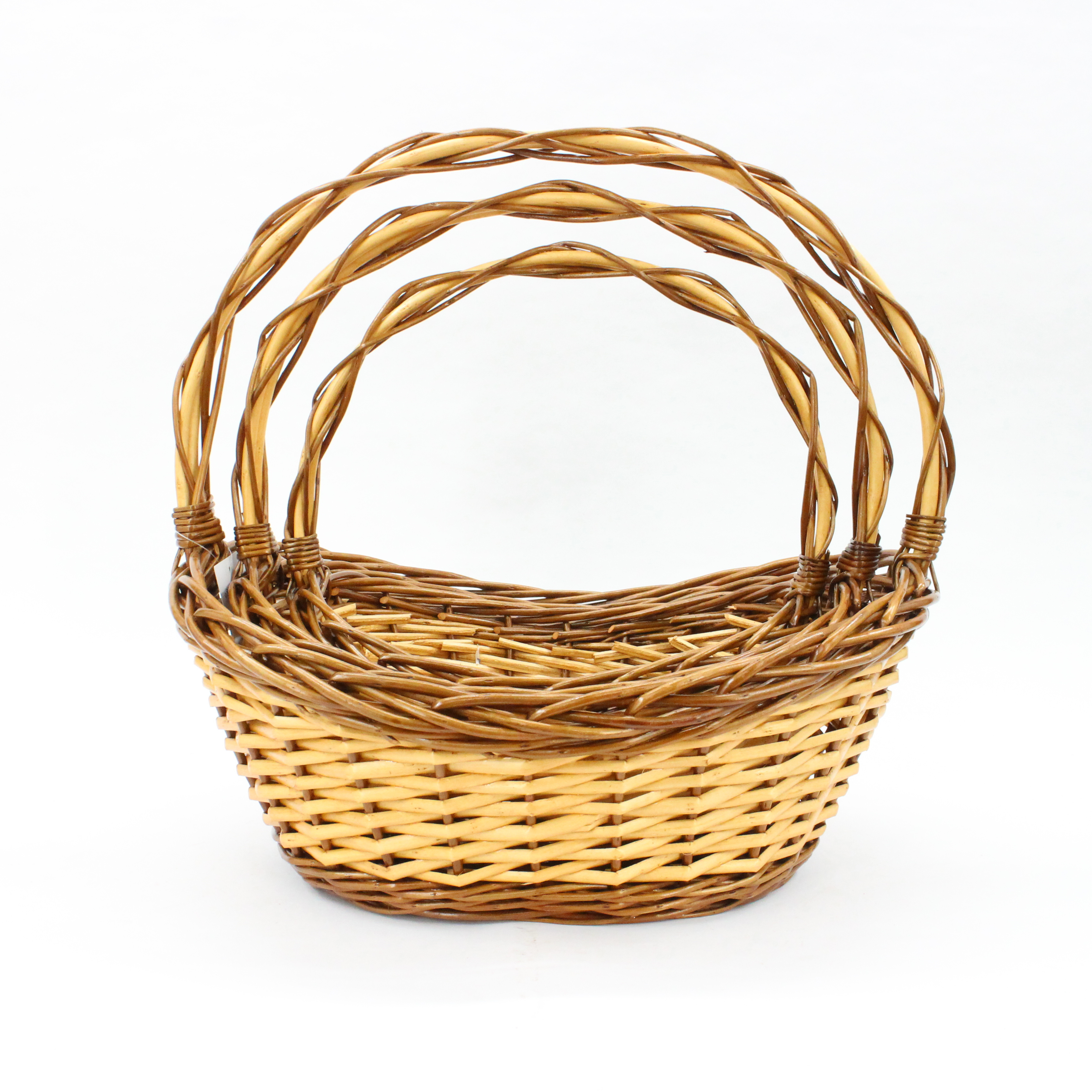 Boat shaped environmentally friendly dual color willow mixed woven handmade storage basket flower basket