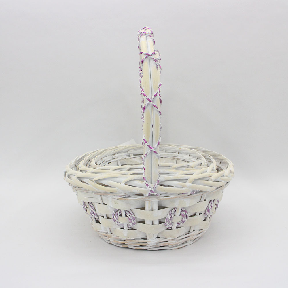 Oval shaped wicker wood mixed with purple decorative strip with high cost performance storage basket