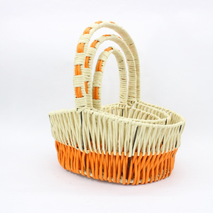 Boat Shaped Orange Beige Paper Rope Patchwork Woven Flower Basket Storage Basket