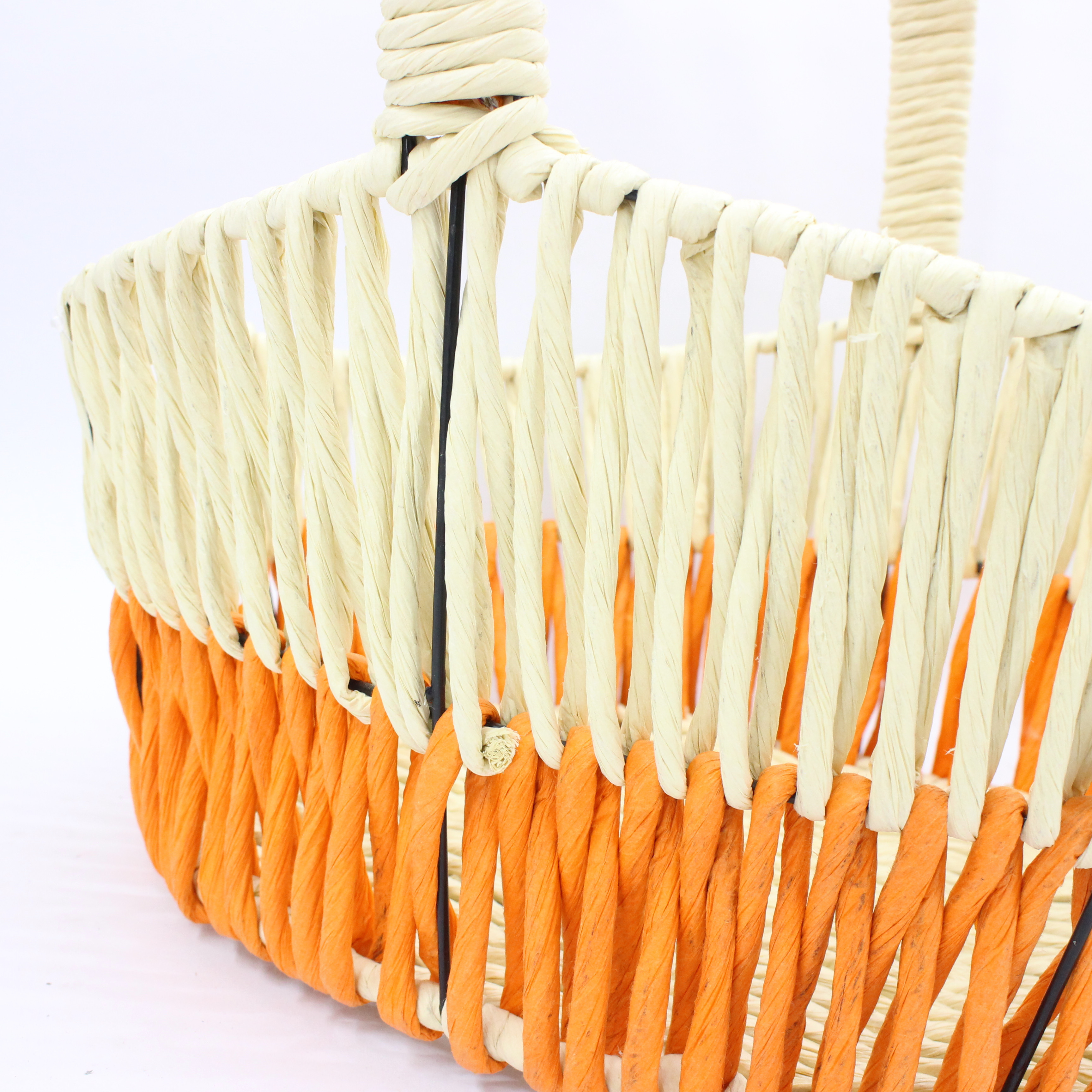 Boat Shaped Orange Beige Paper Rope Patchwork Woven Flower Basket Storage Basket