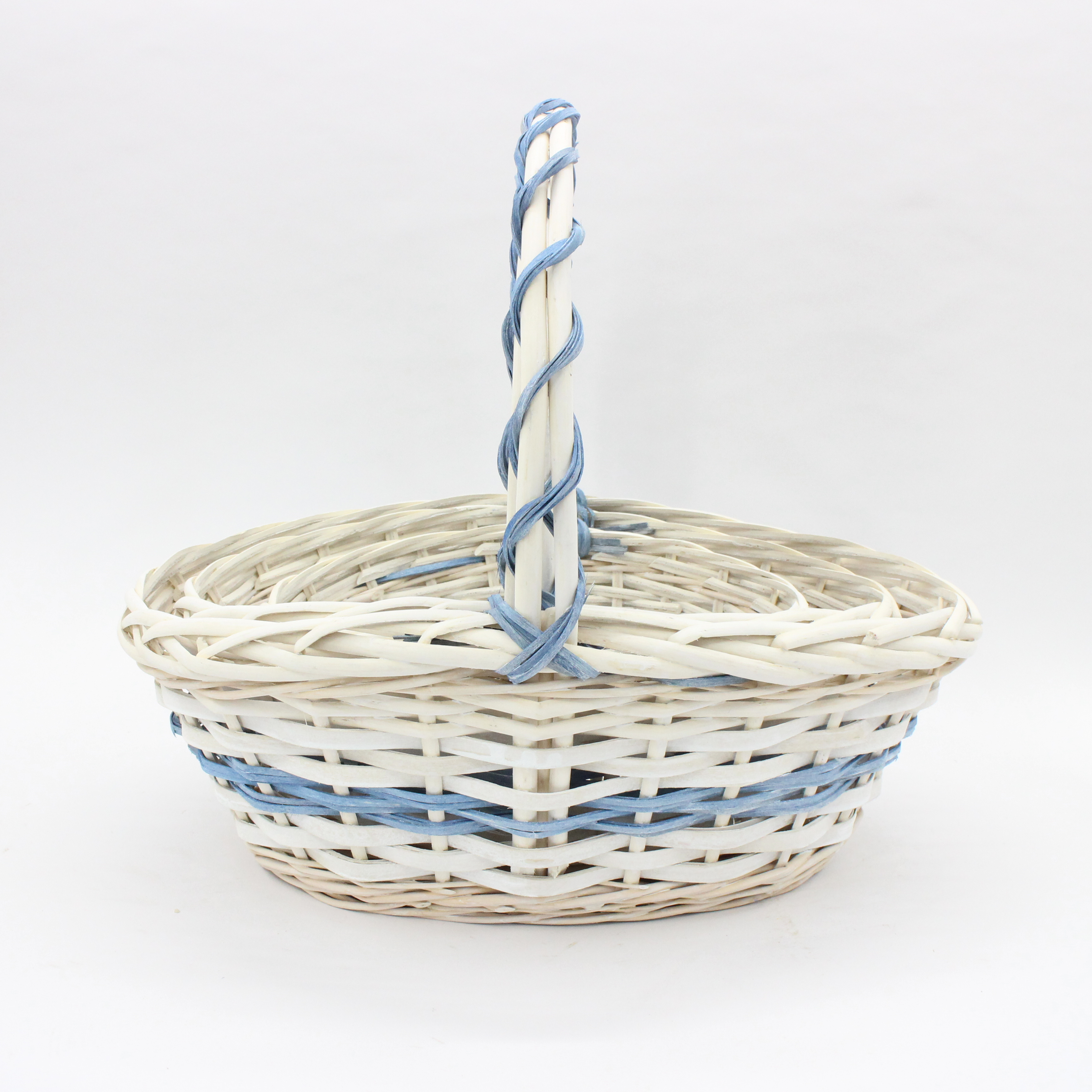 Boat shaped blue decorative strip wicker wood mixed woven flower basket storage basket