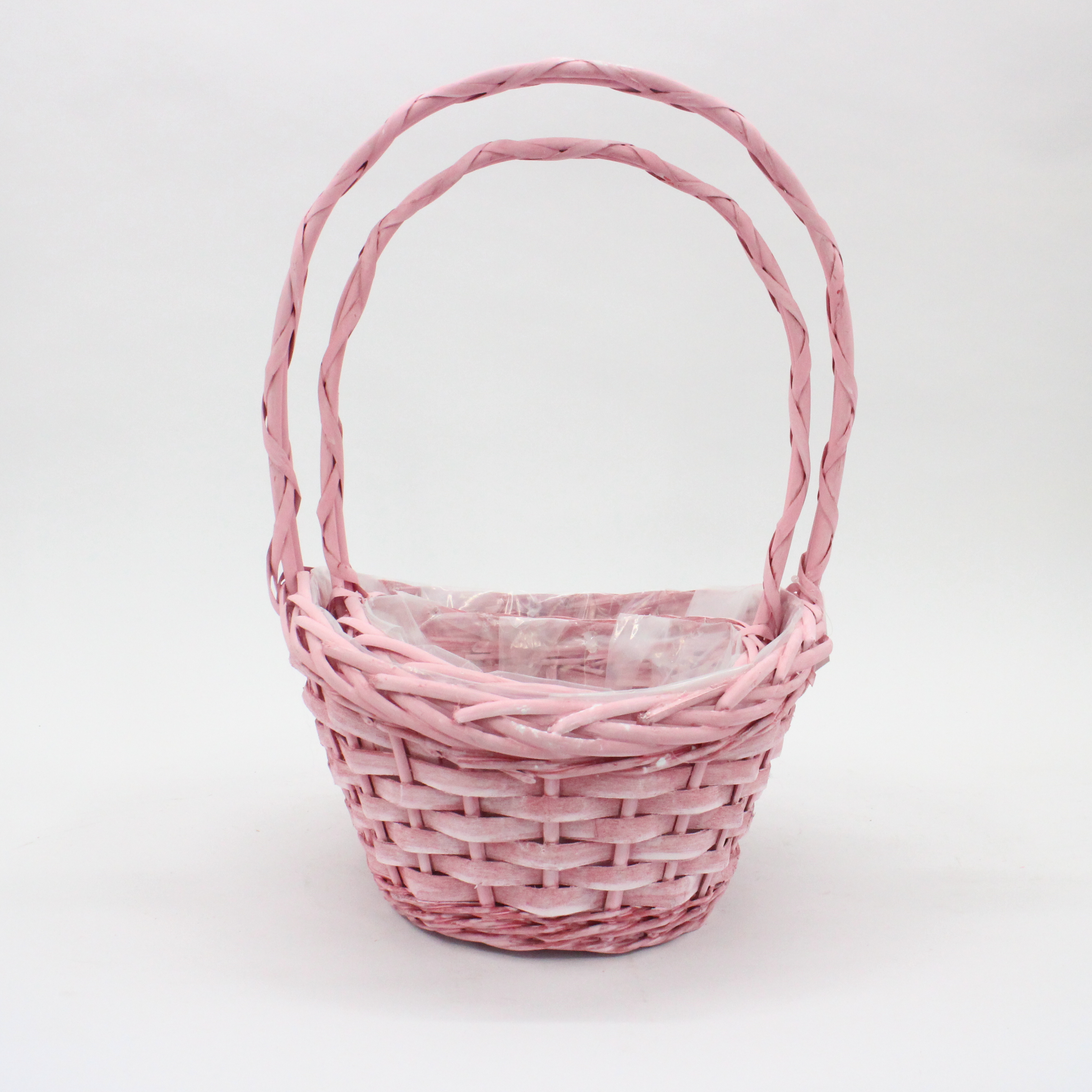 Cheap pink boat shaped high handle wicker flower basket handcrafted storage basket