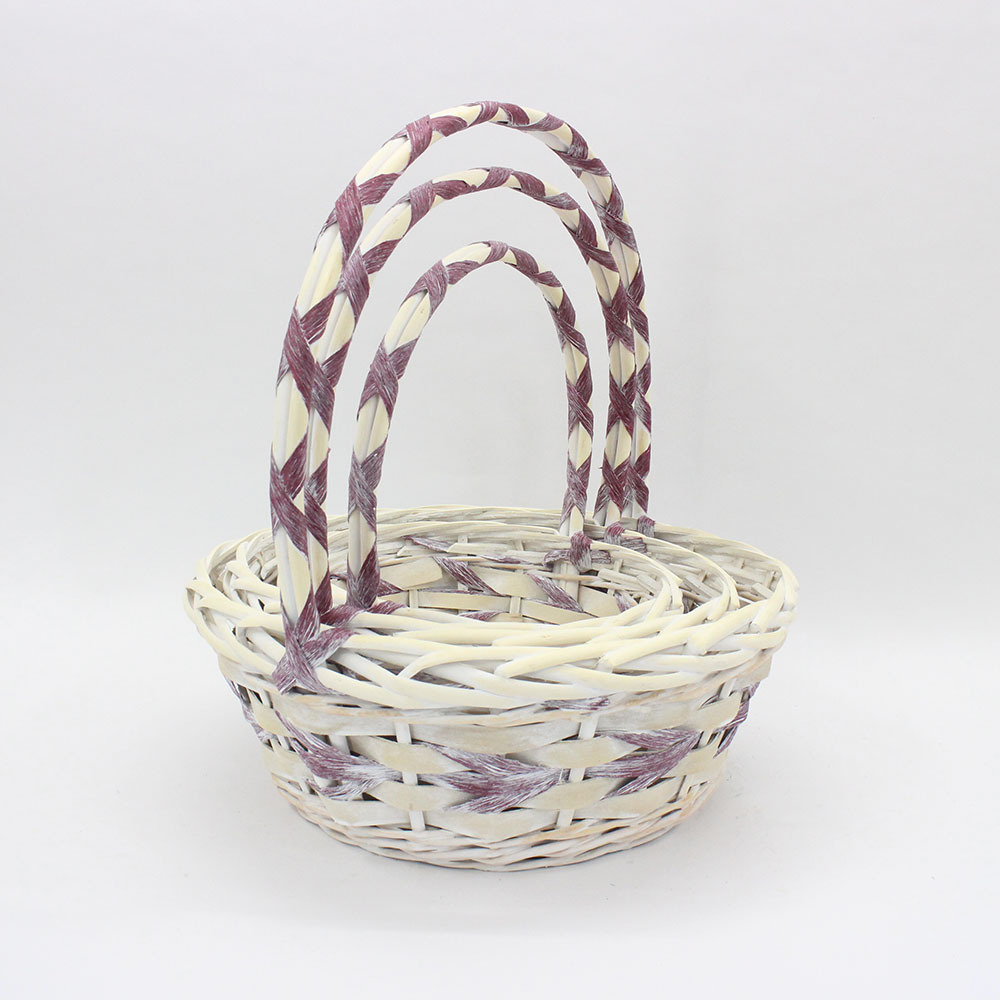 Round fresh style wood chip purple decorative strip wicker mixed hand basket