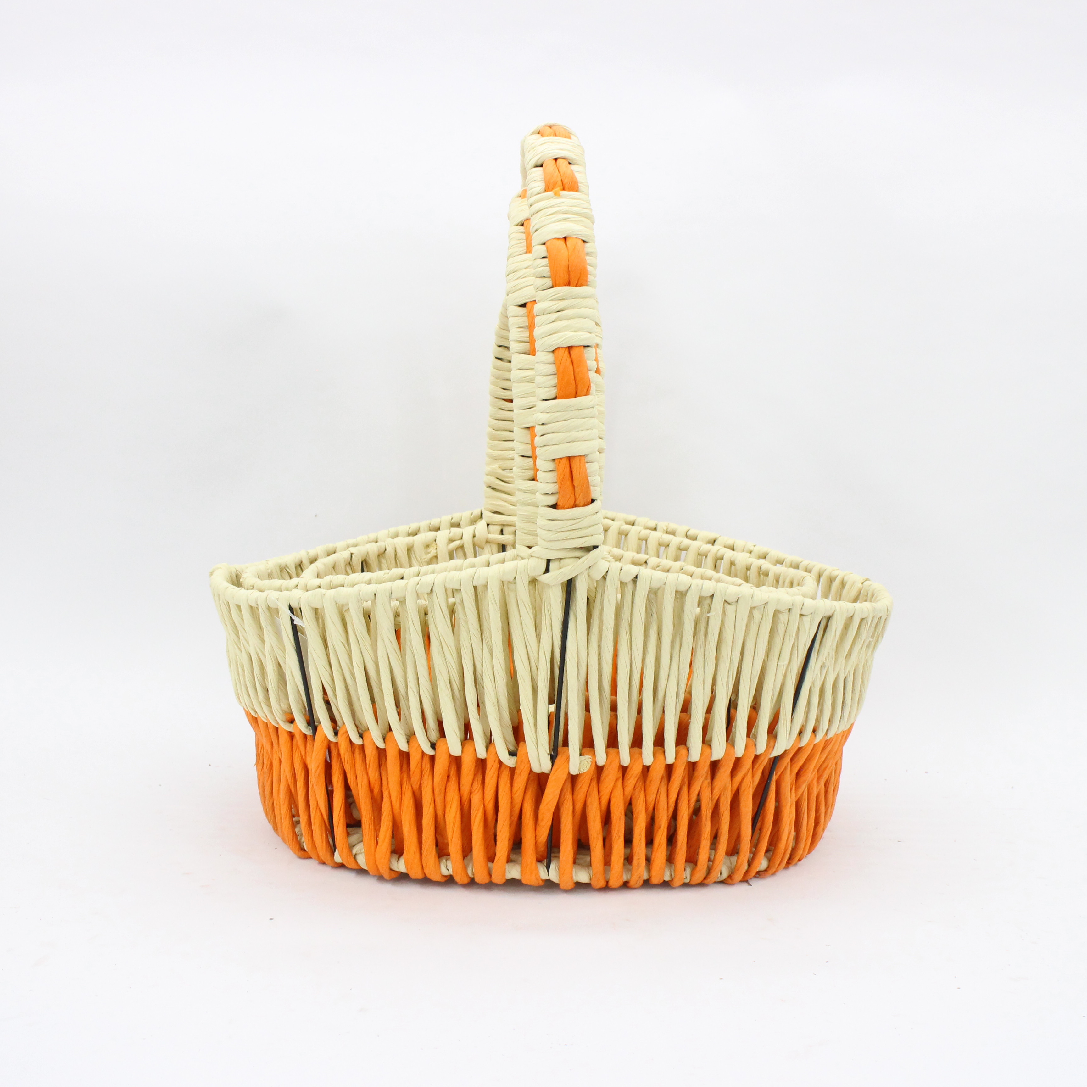 Boat Shaped Orange Beige Paper Rope Patchwork Woven Flower Basket Storage Basket