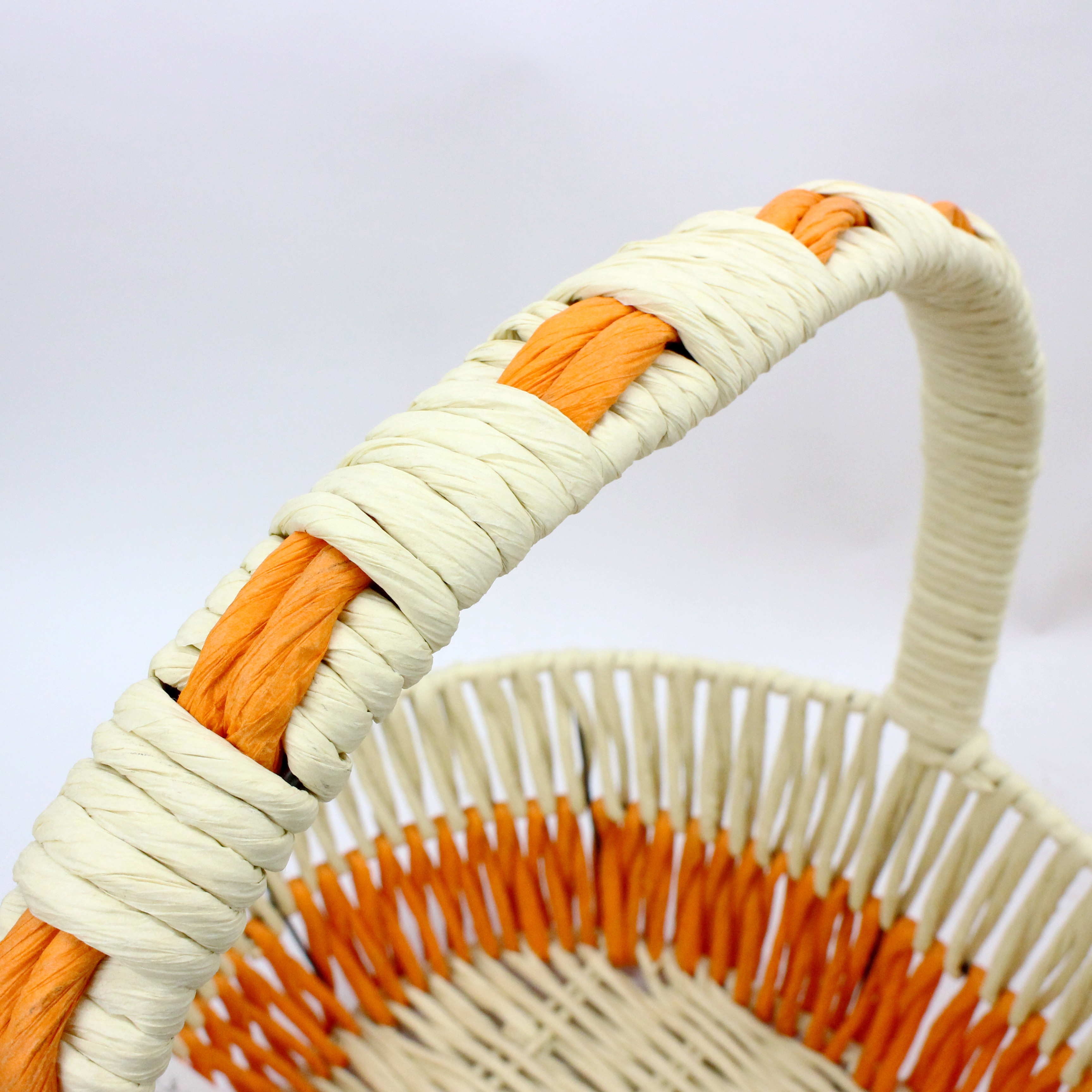 Boat Shaped Orange Beige Paper Rope Patchwork Woven Flower Basket Storage Basket