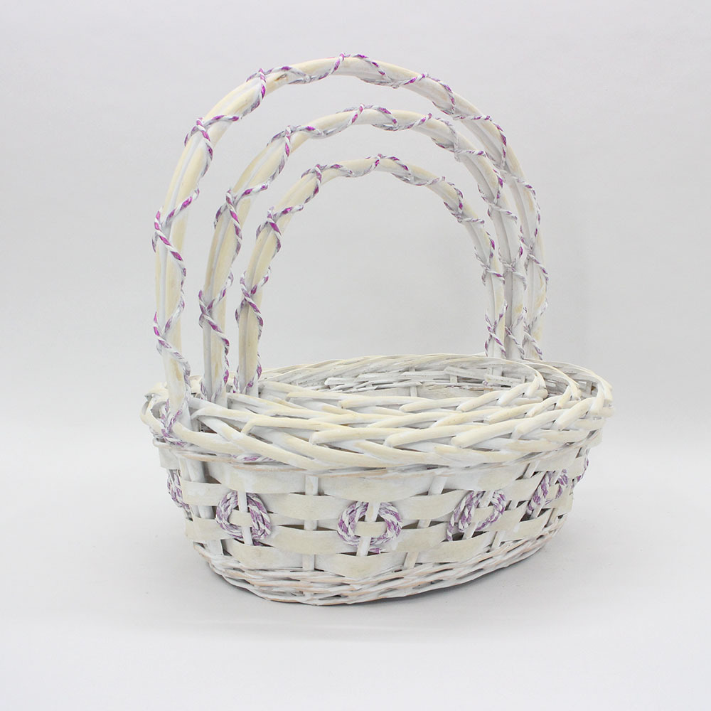 Oval shaped wicker wood mixed with purple decorative strip with high cost performance storage basket