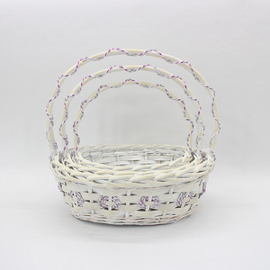 Oval shaped wicker wood mixed with purple decorative strip with high cost performance storage basket